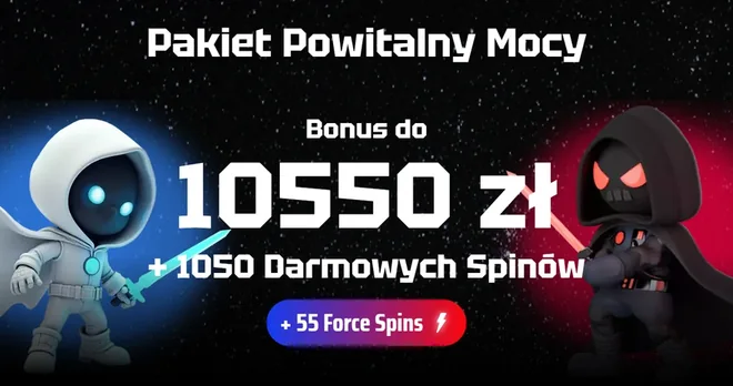 Baner kasyna SlotsVader: Pakiet Powitalny Mocy do 10 550 zł i 1 050 darmowych spinów